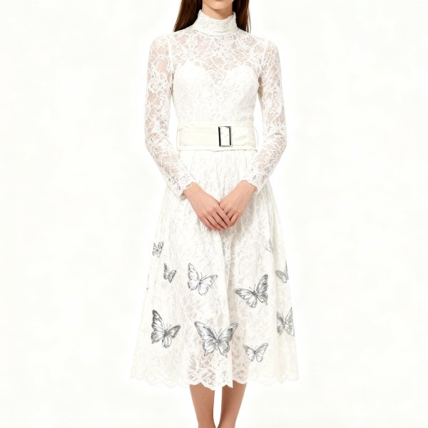 2025 Fall Patchwork Dress - Women's Euro-American Wide Belt