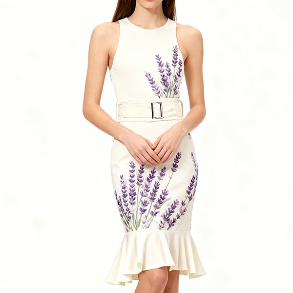 Women's 2025 Fall Wide Belt Dress - Euro-American Patchwork